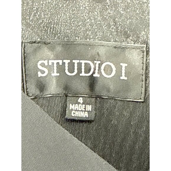 Studio I Black Chiffon Floral‎ Pattern Dress With Flutter Sleeves beaded size 4 - Picture 7 of 9